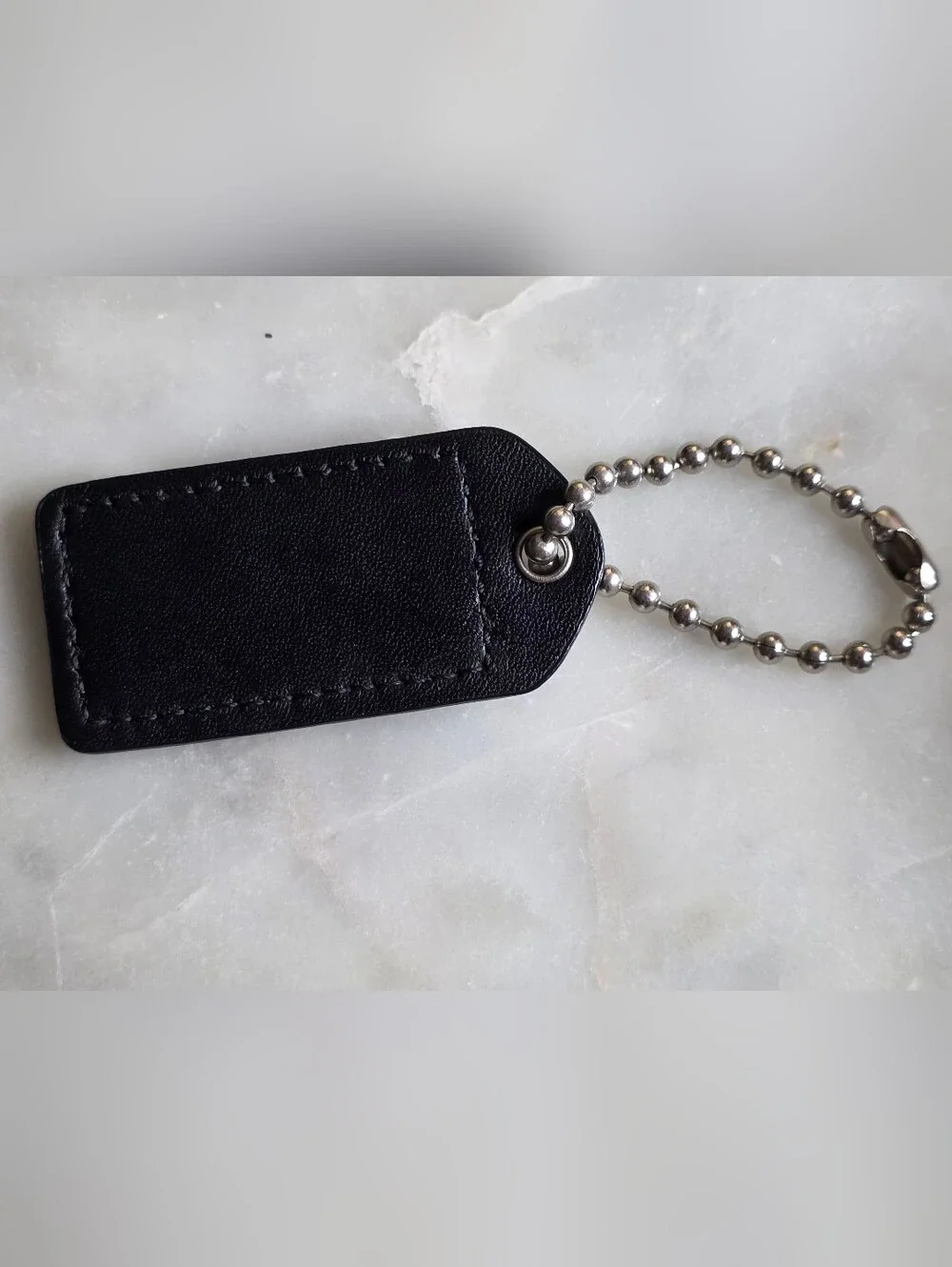Coach Large Black Leather Hangtag with Silver Ball Chain